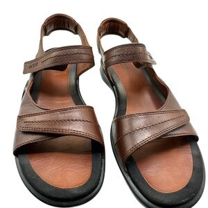 Ecco Brown Leather Sandals Slip-On Casual